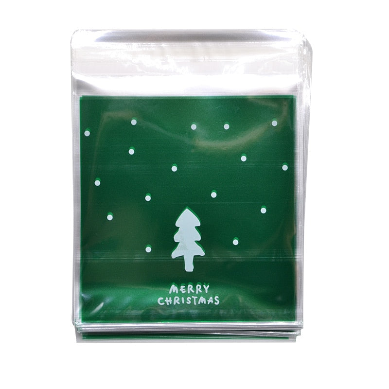 50Pcs 10x10cm Christmas Candy Cookie Gift Bags Plastic Self-adhesive Biscuits Snack Packaging Bags Xmas Party Decoration Favors