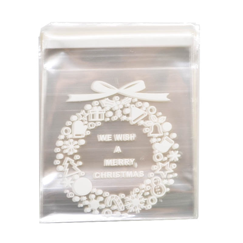 50Pcs 10x10cm Christmas Candy Cookie Gift Bags Plastic Self-adhesive Biscuits Snack Packaging Bags Xmas Party Decoration Favors