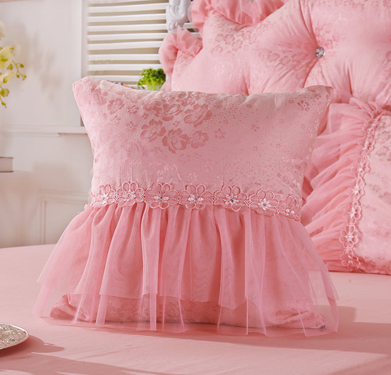 Luxury wedding bedding set purple red beige lace cotton jacquard Bedding sets full queen king size bedskirt duvet cover set
