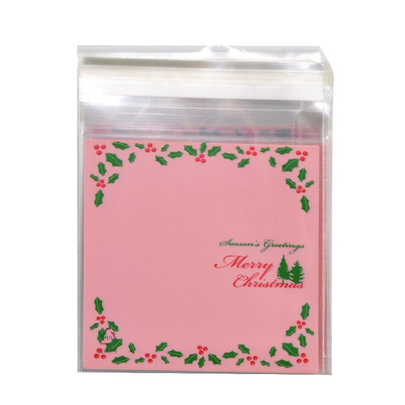 50Pcs 10x10cm Christmas Candy Cookie Gift Bags Plastic Self-adhesive Biscuits Snack Packaging Bags Xmas Party Decoration Favors