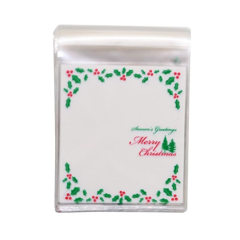 50Pcs 10x10cm Christmas Candy Cookie Gift Bags Plastic Self-adhesive Biscuits Snack Packaging Bags Xmas Party Decoration Favors