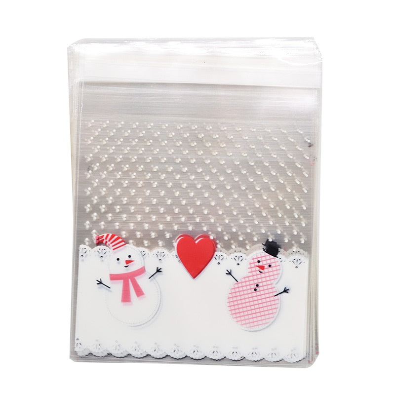 50Pcs 10x10cm Christmas Candy Cookie Gift Bags Plastic Self-adhesive Biscuits Snack Packaging Bags Xmas Party Decoration Favors