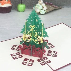 Merry Christmas Vintage 3D Laser Cut Pop Up Paper Handmade Custom Greeting Cards Christmas Gifts Souvenirs Postcards Supplies