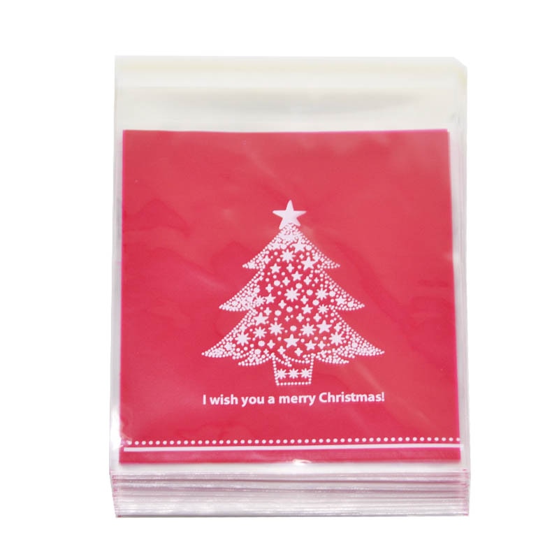 50Pcs 10x10cm Christmas Candy Cookie Gift Bags Plastic Self-adhesive Biscuits Snack Packaging Bags Xmas Party Decoration Favors