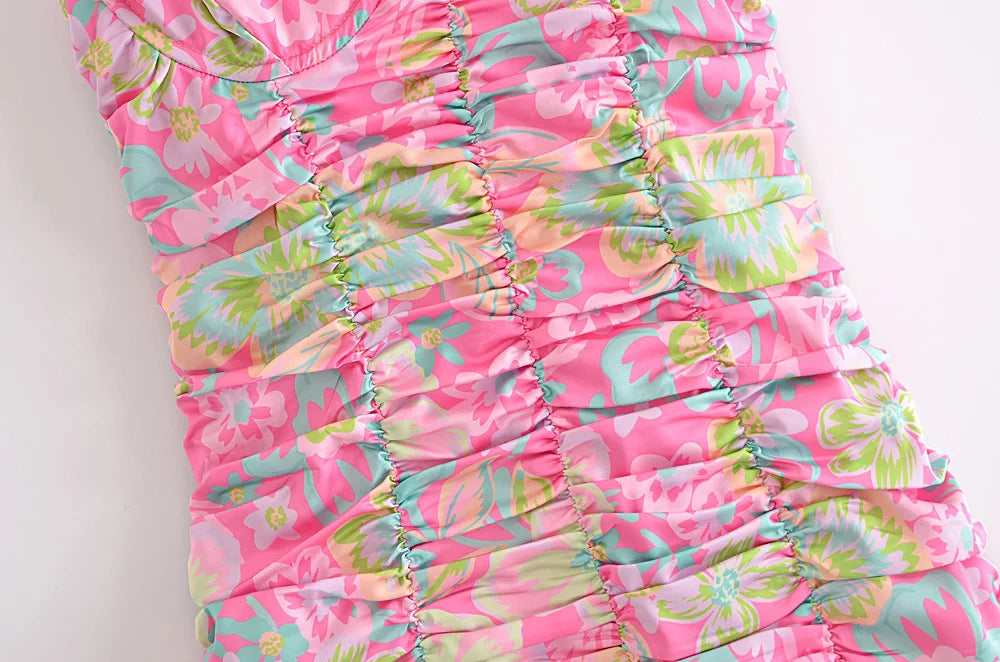 qgtao  Romantic Women Fashion Backless Flower Print Sling Sexy Dress Ladies Draped Bodycon Mini Club Party Dress Summer Robe