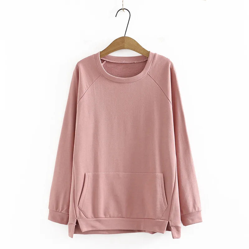 qgtao Plus Size T-Shirt For Women XL-4XL Long Sleeve Round Neck With Split On BothSides Solid Color Large Size Simplicity Tops Autumn