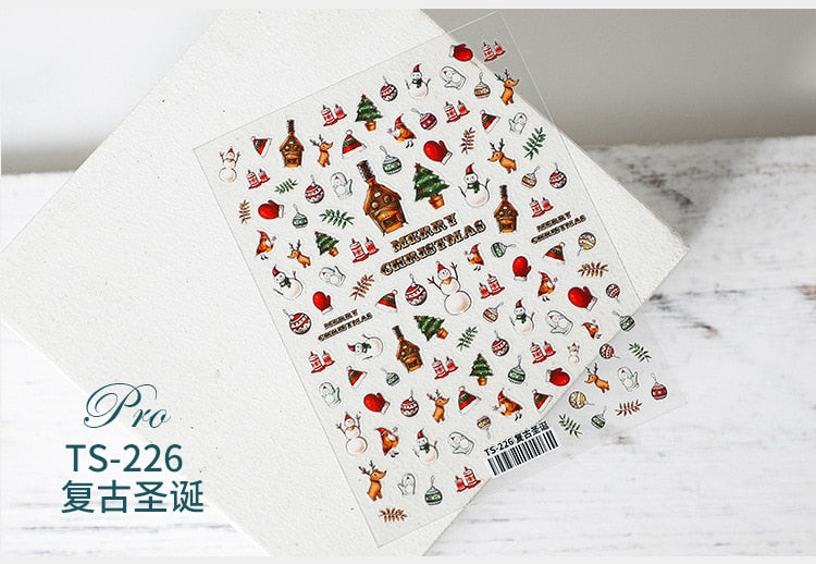 5D Christmas SnowFlake Snowman Nails Art Sticker Pro Frosted Thin Transparent Embossed New Year Nail Art Design Nail Stickers