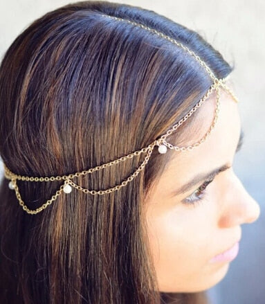 Gypsy Turkish Bohemian Head Chain Indian Hair Jewelry Tribal Forehead Dancing Wedding Hair Accesories Boho Headband Headpieces