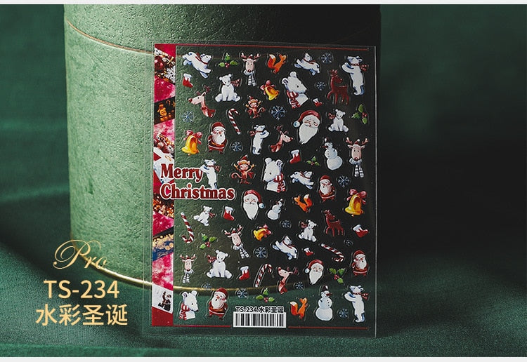 5D Christmas SnowFlake Snowman Nails Art Sticker Pro Frosted Thin Transparent Embossed New Year Nail Art Design Nail Stickers