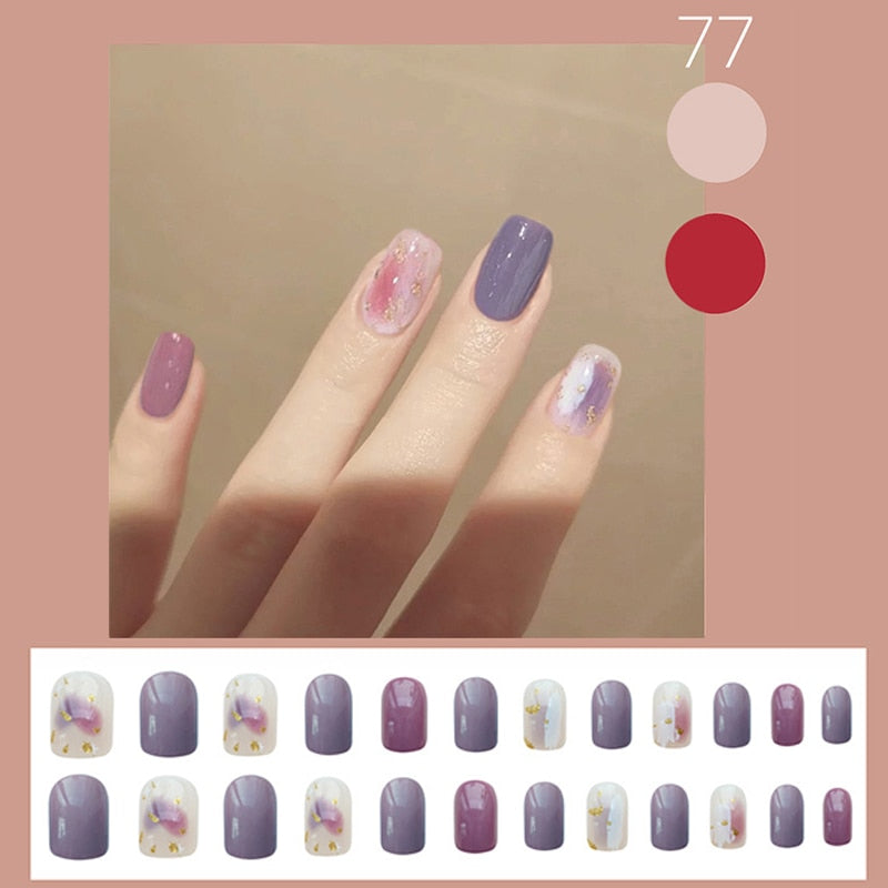 24pcs/box Christmas Fake Nails Style Art Nail Tips Press on False with Glue Designs Set Full Cover Artificial Short Fingernails