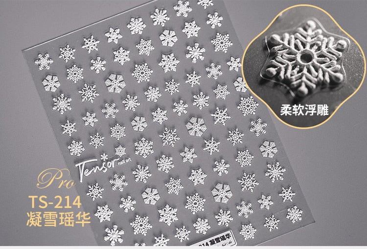 5D Christmas SnowFlake Snowman Nails Art Sticker Pro Frosted Thin Transparent Embossed New Year Nail Art Design Nail Stickers