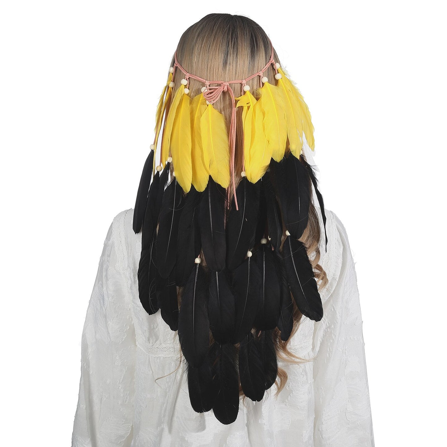 Fashion Boho Style Feather Headband Hairpiece Beads Feather Headdress Handmade Girls Hair Accessories High Quality