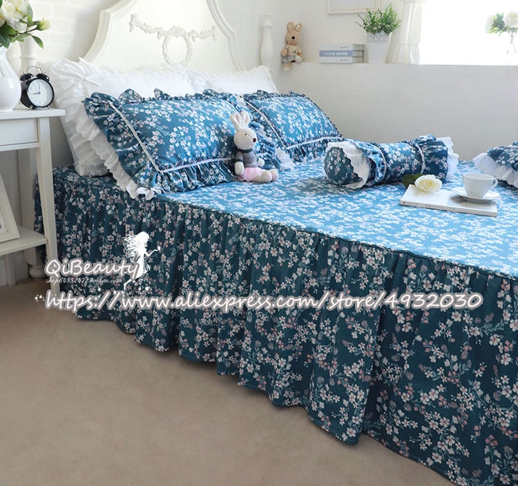 qgtao Princess Pastoral Style Floral-Print 100% Cotton Bedding 100% Cotton 4-piece Set New Style Lace Bedspread