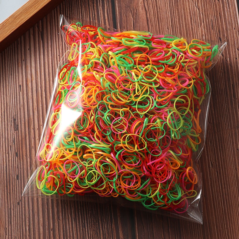 2000pcs Girls Hair Accessories Nylon Rubber Band Elastic Hair Bands Headband Children Ponytail Gum Holder Bands Kids Ornaments