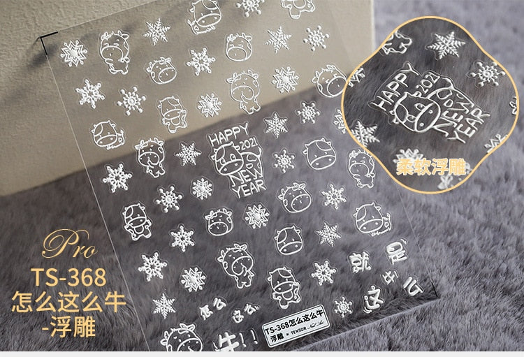 5D Christmas SnowFlake Snowman Nails Art Sticker Pro Frosted Thin Transparent Embossed New Year Nail Art Design Nail Stickers