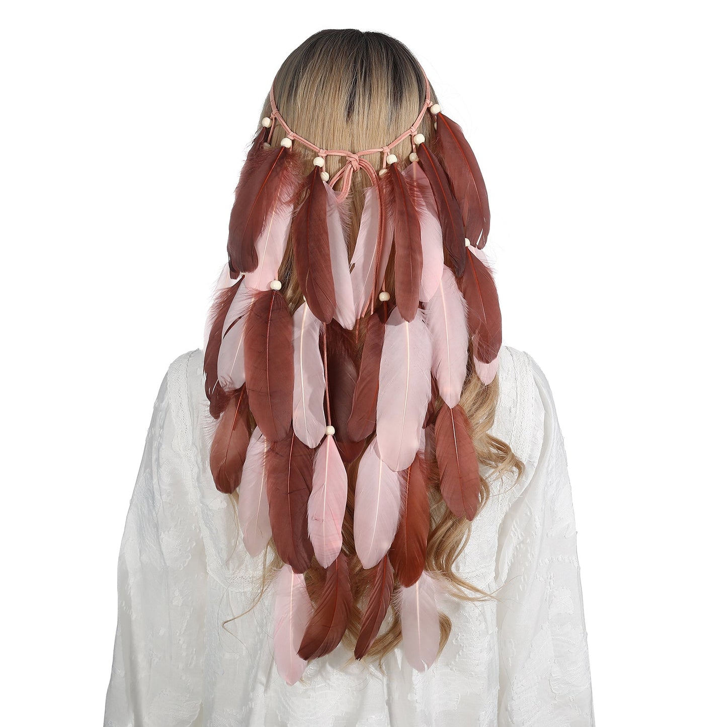 Fashion Boho Style Feather Headband Hairpiece Beads Feather Headdress Handmade Girls Hair Accessories High Quality