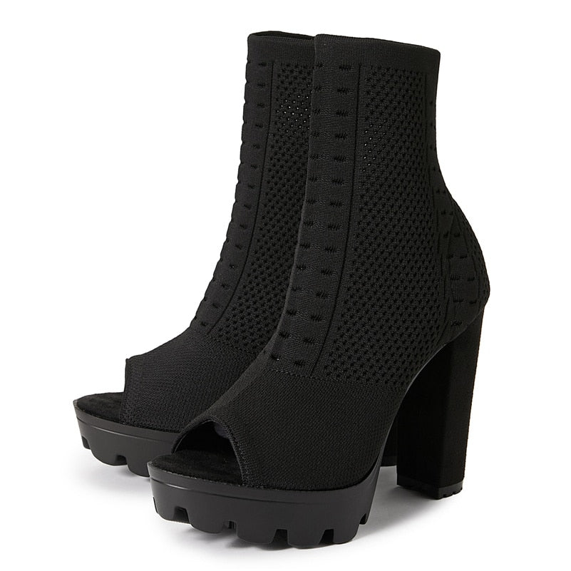 qgtao-2024 Women Fashion 12Cm High Heels 3.5Cm Platform Peep Toe Sandals Boots Nightclub Summer Sandles Block Heels Sexy Mesh Shoes