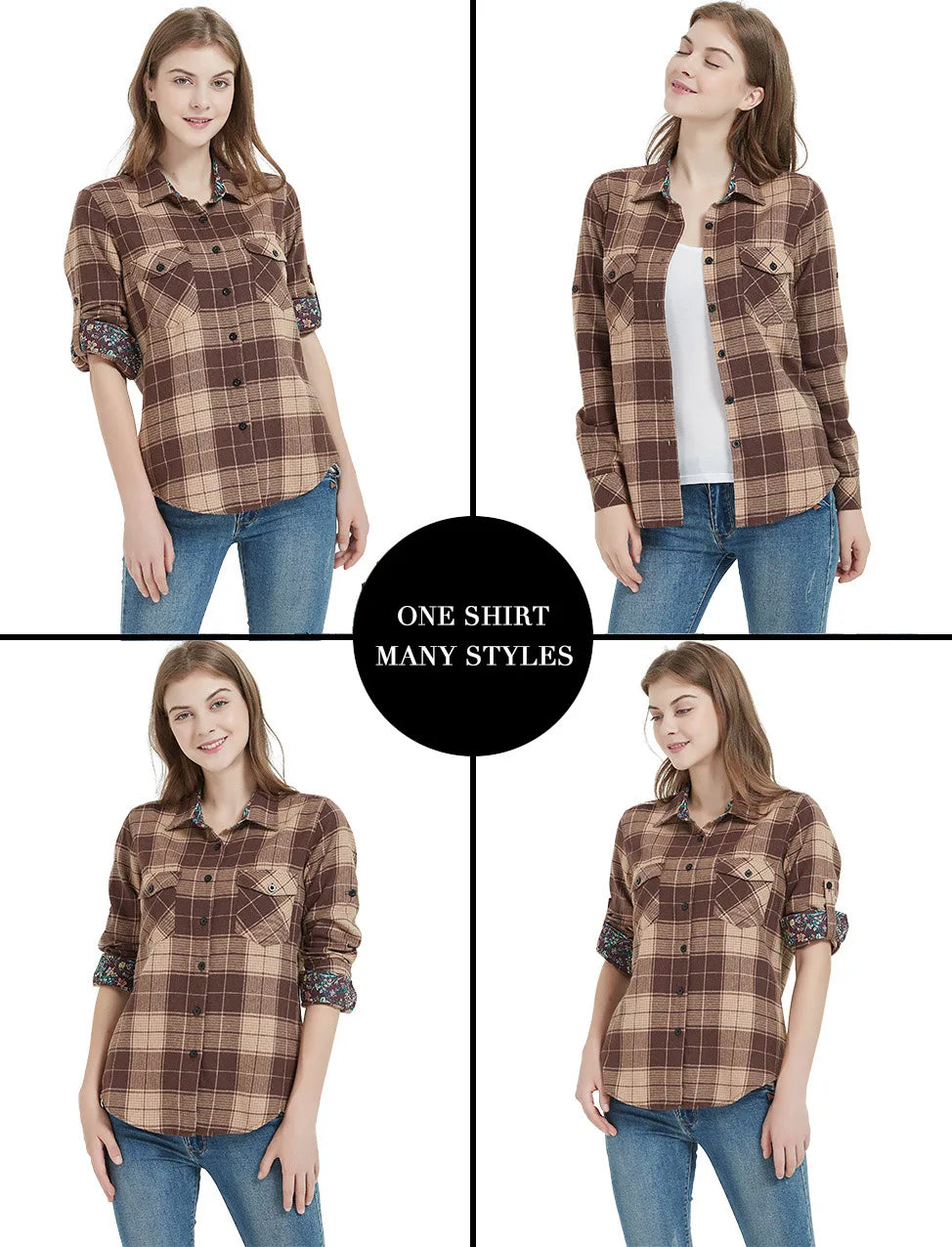 qgtao Women Tops Collared Button Down shirts Ladies Blouses Roll up Long Sleeve Western Tartan Plaid Flannel Shirt Hot Sale plus size