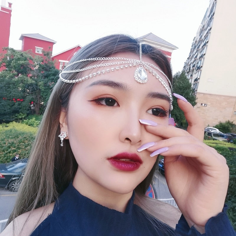 Crystal forehead dance eyebrow pendant headdress crystal forehead chain water drop hair ornament head chain Bohemian headdress