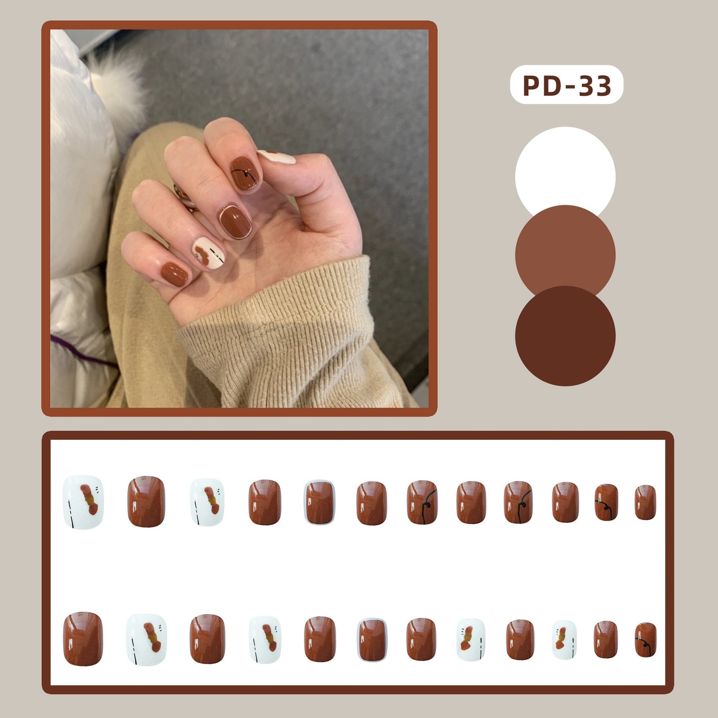 24pcs/box Christmas Fake Nails Style Art Nail Tips Press on False with Glue Designs Set Full Cover Artificial Short Fingernails