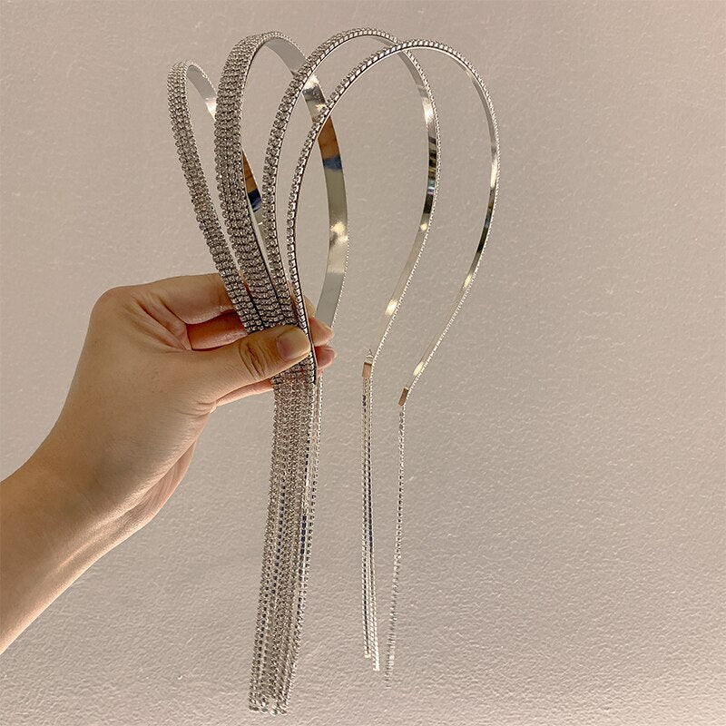Bling Bling Rhinestone Hairbands for Women Long Tassel Bow Bands Korean Designer Headband Wedding Hair Band Accessories Gifts
