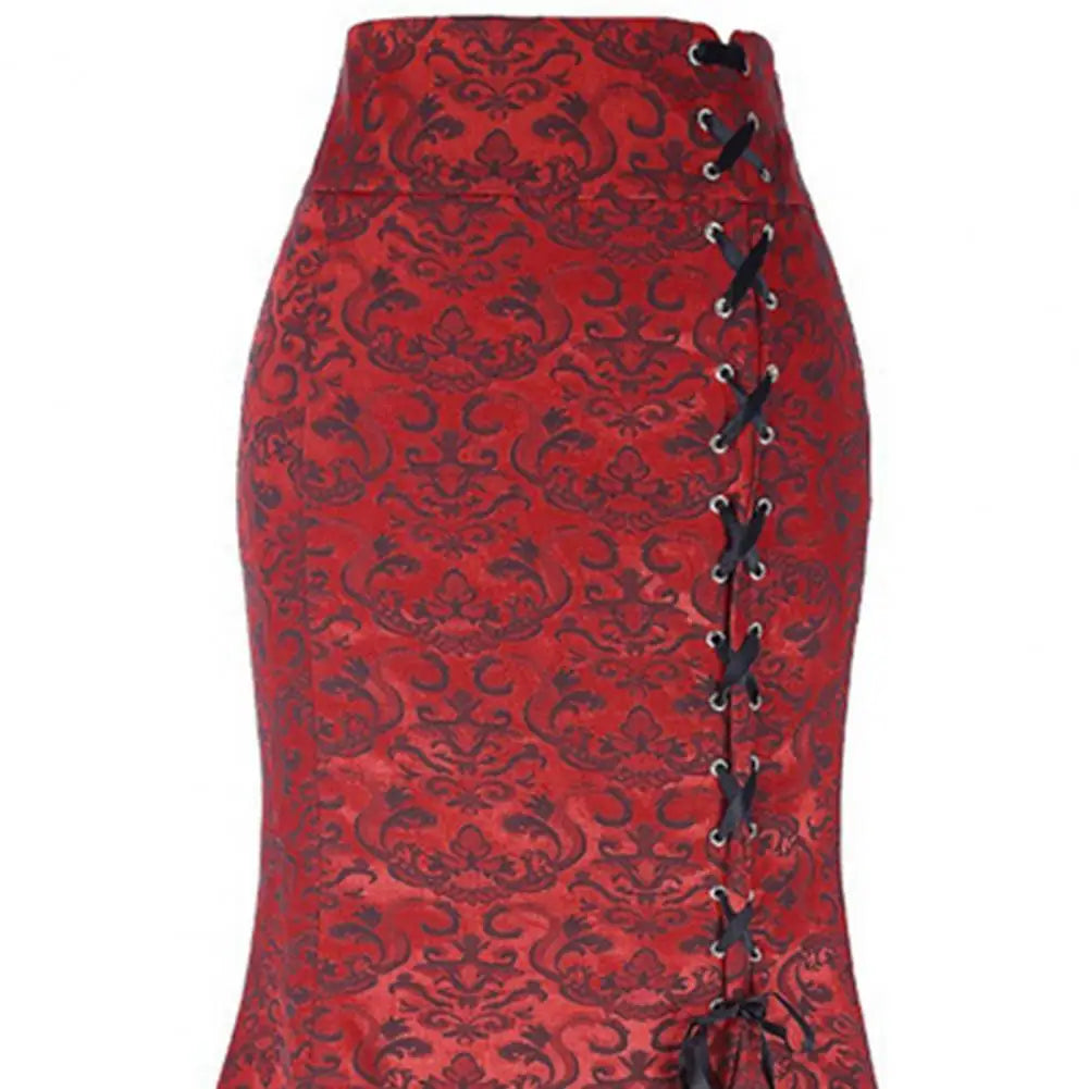 qgtao Vintage Women Trumpet Mermaid Skirts Gothic Long Steampunk Skirt Maxi Fishtail Victorian Ladies Retro Bandage Skirt