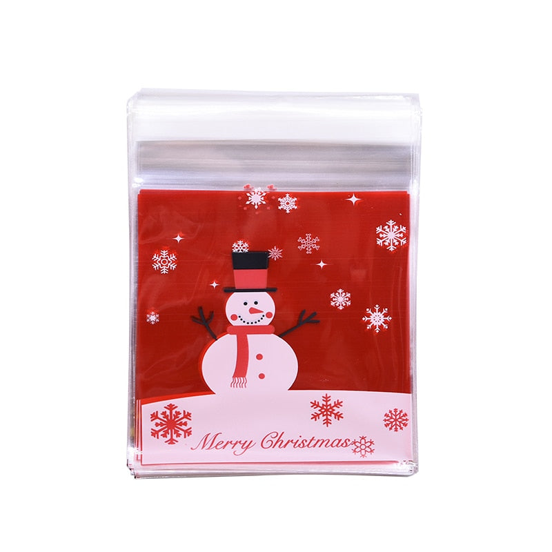 50Pcs 10x10cm Christmas Candy Cookie Gift Bags Plastic Self-adhesive Biscuits Snack Packaging Bags Xmas Party Decoration Favors