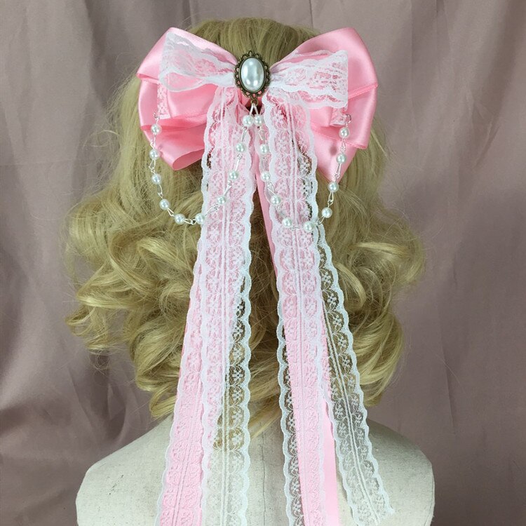 Lolita Cute Lace Bow Ribbon Hair Clip Hairpins Headdress Women Girls Headband Black White Pink Hair Accessories Hair Ornament