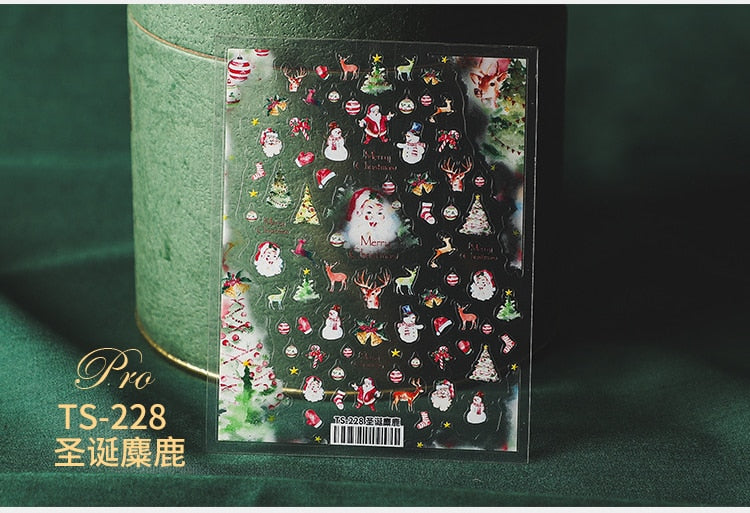 5D Christmas SnowFlake Snowman Nails Art Sticker Pro Frosted Thin Transparent Embossed New Year Nail Art Design Nail Stickers