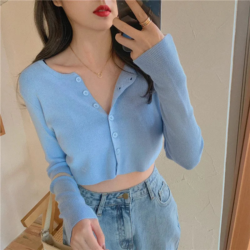 Cropped cardigan women black cardigans crop top long sleeve green cardigan vintage knit cardigans cute button up cardigan top