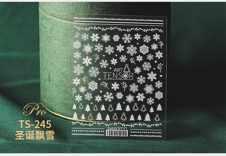 5D Christmas SnowFlake Snowman Nails Art Sticker Pro Frosted Thin Transparent Embossed New Year Nail Art Design Nail Stickers