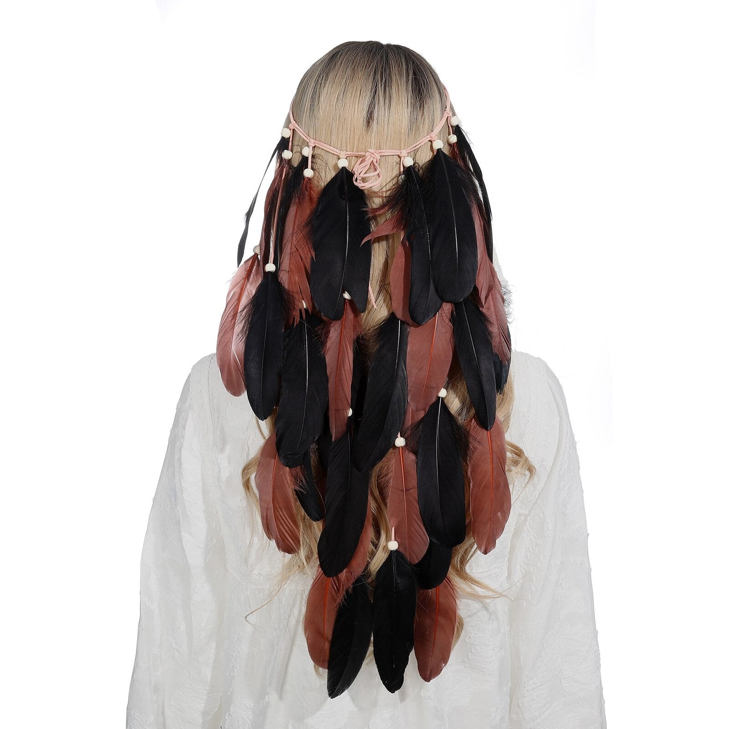 Fashion Boho Style Feather Headband Hairpiece Beads Feather Headdress Handmade Girls Hair Accessories High Quality