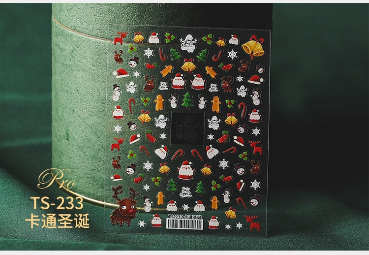 5D Christmas SnowFlake Snowman Nails Art Sticker Pro Frosted Thin Transparent Embossed New Year Nail Art Design Nail Stickers