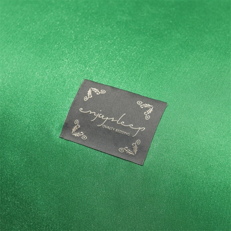 Yeknu Newest Products Pure Color Embroidered ice Silk Mat Bed Cover fitted sheet Pillowcases 3 pcs Luxury Bedding Green Color