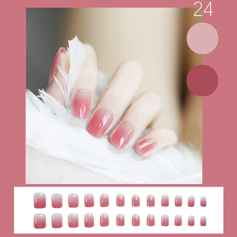24pcs/box Christmas Fake Nails Style Art Nail Tips Press on False with Glue Designs Set Full Cover Artificial Short Fingernails