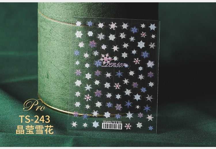 5D Christmas SnowFlake Snowman Nails Art Sticker Pro Frosted Thin Transparent Embossed New Year Nail Art Design Nail Stickers