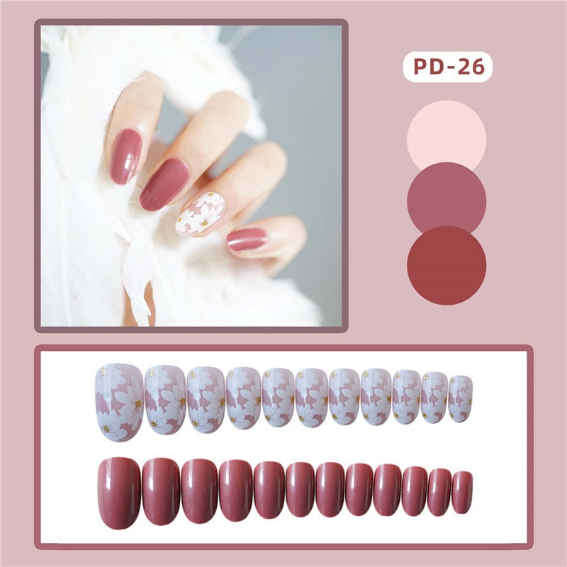24pcs/box Christmas Fake Nails Style Art Nail Tips Press on False with Glue Designs Set Full Cover Artificial Short Fingernails
