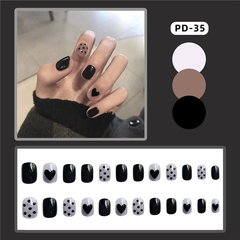 24pcs/box Christmas Fake Nails Style Art Nail Tips Press on False with Glue Designs Set Full Cover Artificial Short Fingernails