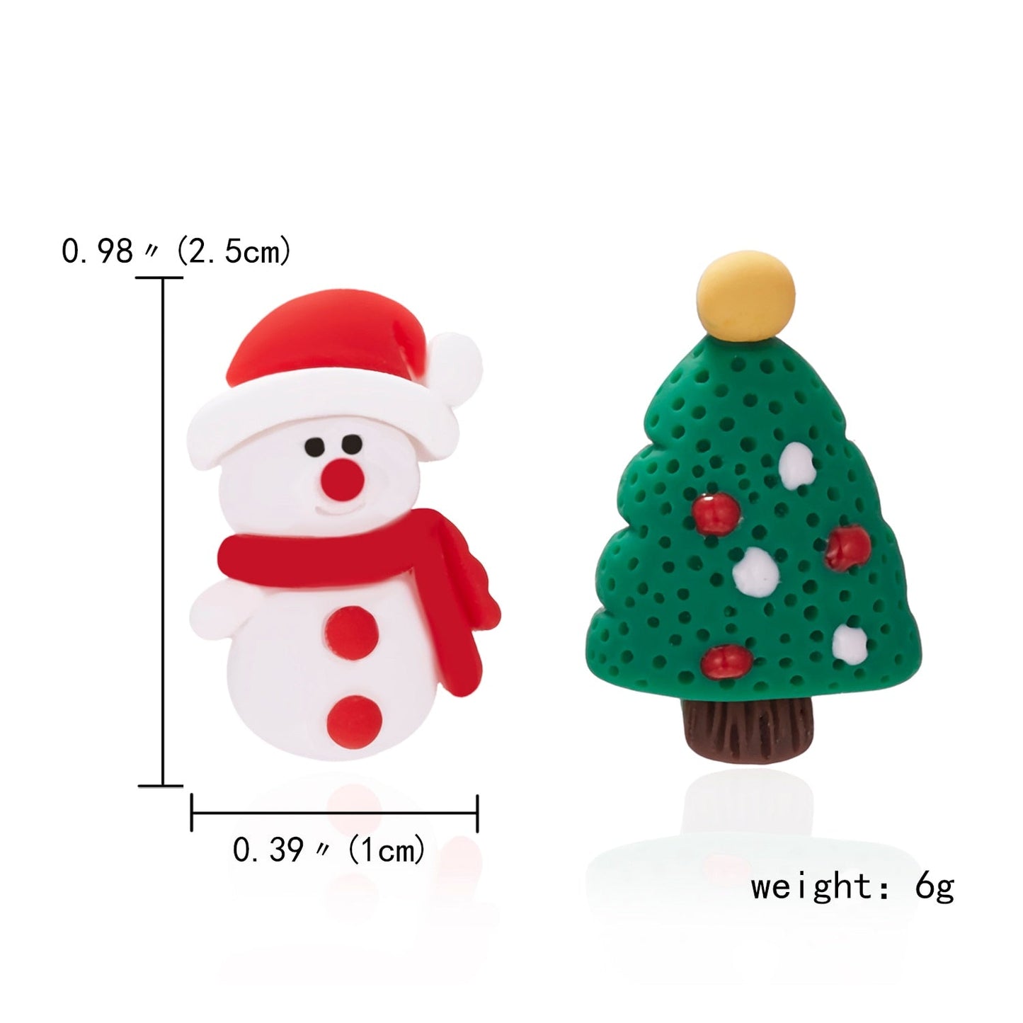 New Trendy Asymmetrical Christmas Stud Earrings Xmas Tree Santa Claus Hat Elk Deer Bell Snowman Soft Pottery New Year Party Gift