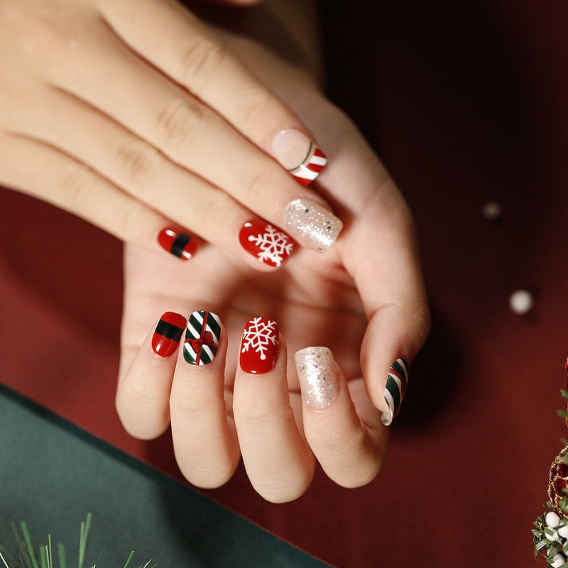 Christmas Press on Fake Nails Short Faux Ongles JP12SS