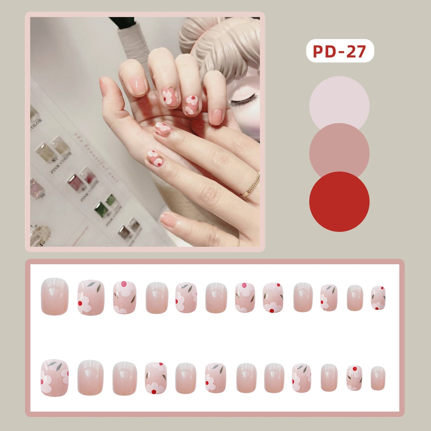 24pcs/box Christmas Fake Nails Style Art Nail Tips Press on False with Glue Designs Set Full Cover Artificial Short Fingernails