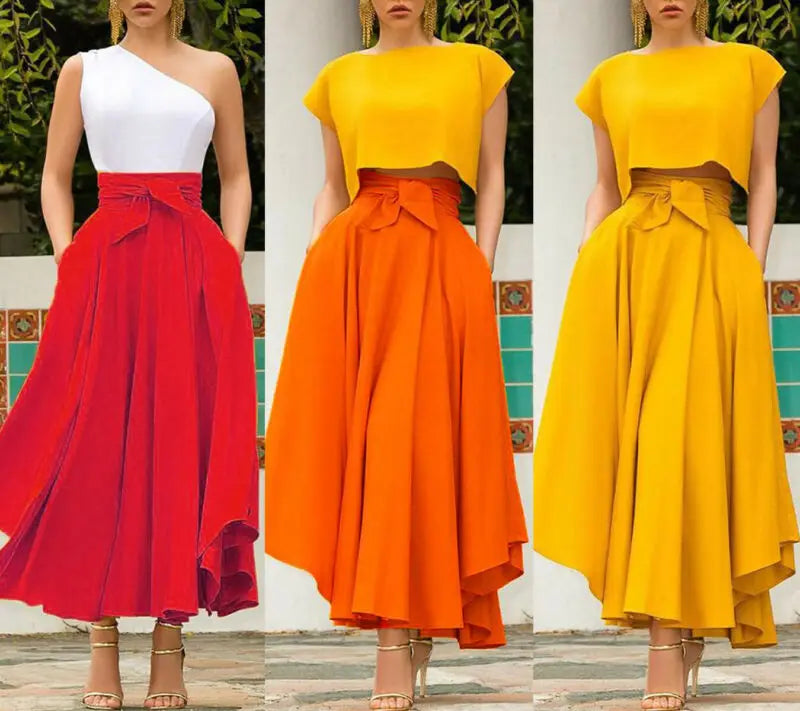 qgtao New Fashion Women's Pleated Maxi Skirts Lady Elegant Evening Party High Waist  A-Line Skirt Plus Size faldas