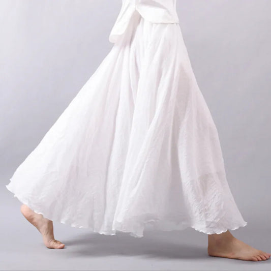 qgtao 14 Colors Linen Maxi Skirt Pleated Vintage Boho Maxi Long Casual Cotton Beach Skirt Empire A-Line Linen Skirt Ladies Clothing