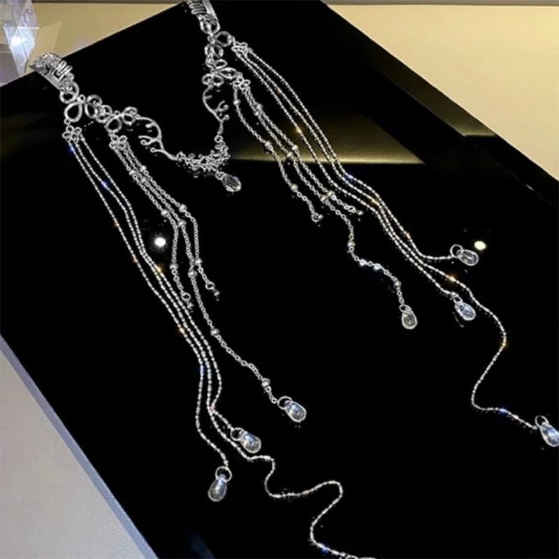 J78E Long Tassel Waterdrop Crystal Retro Hairband for Women Chinese Style Accessories