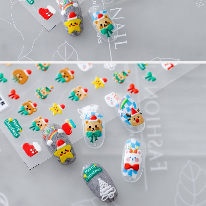 5D Christmas SnowFlake Snowman Nails Art Sticker Pro Frosted Thin Transparent Embossed New Year Nail Art Design Nail Stickers