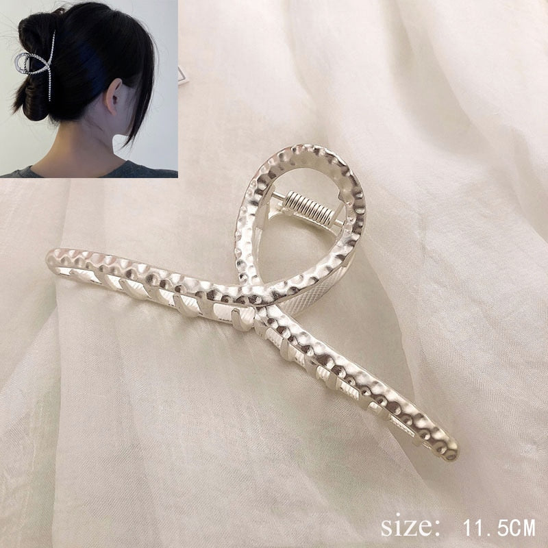 Simple Metal Hollow Out Geometric Hair Claw Ladies Elegant Hair Accessories Cross Crab Bath Clip For Women Fashion Girl Headwear