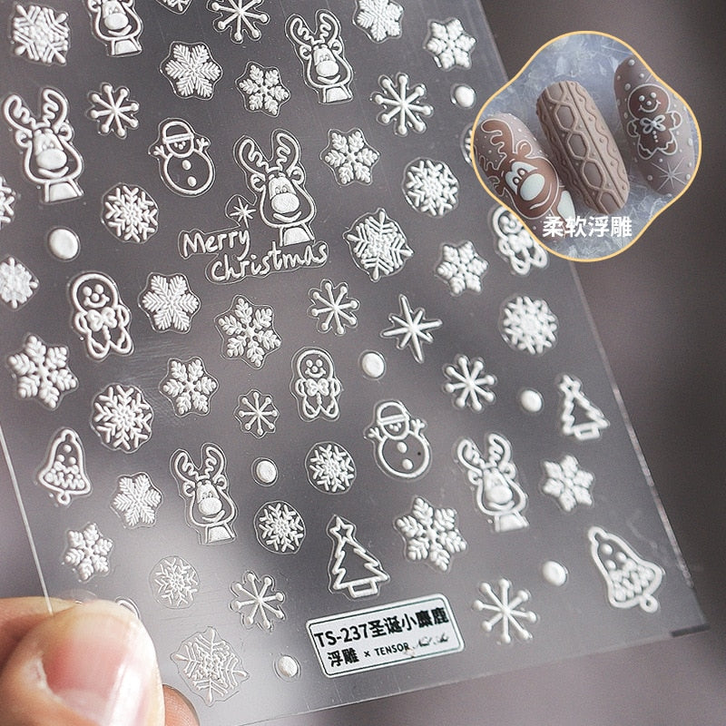 5D Christmas SnowFlake Snowman Nails Art Sticker Pro Frosted Thin Transparent Embossed New Year Nail Art Design Nail Stickers