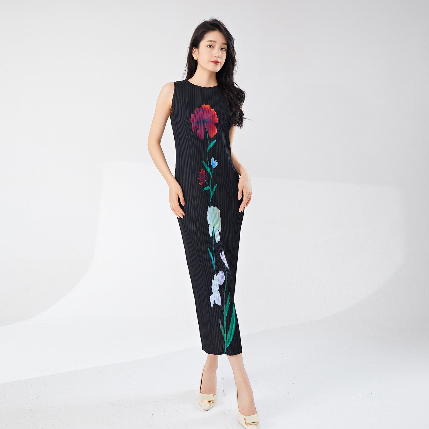 Women's high-end summer dress women's new fashion printing temperament elegant medium and long dress dress