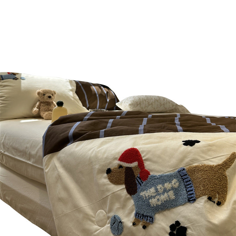 Yeknu Cotton Summer Cool Quilt Washable Pure Cotton Air Conditioning Quilt Four-Piece Set Single Double Quilt 2 M Bedding set