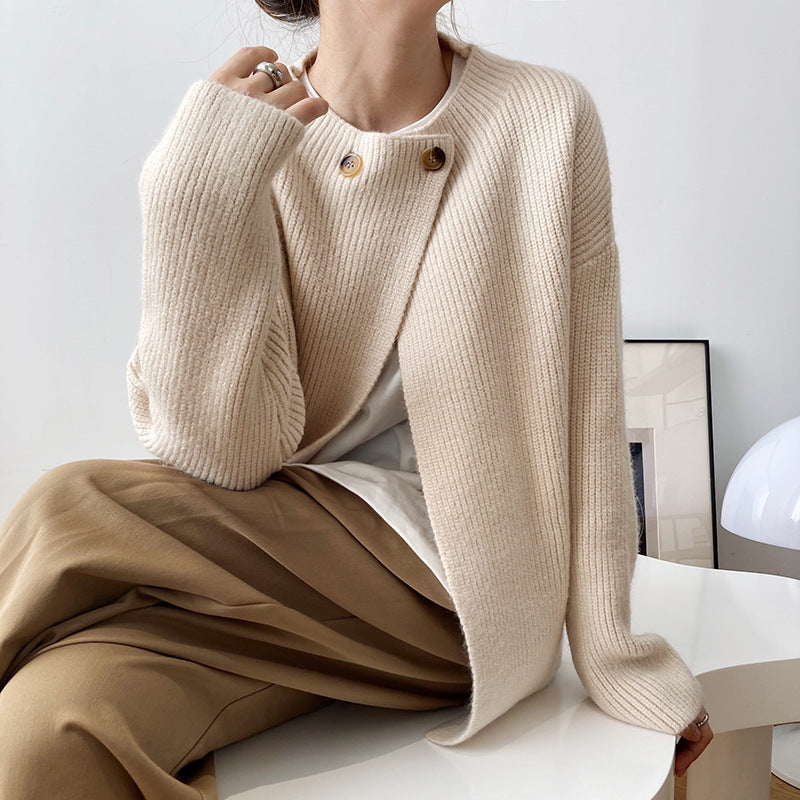 qgtao business casual outfits Korean Style round Neck Button Knitted Cardigan Women's Top Spring and Autumn New Lazy Style Simple Casual Sweater Women's Fashion